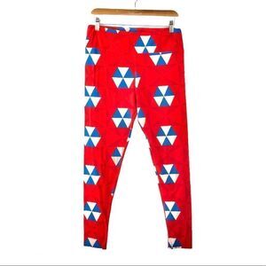 LULAROE Tall and Curvy Red Pinwheel Leggings OS